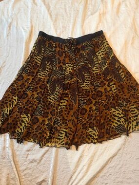 WD.NY Animal & Leaf Print Silk Mini Skirt - Brown/Yellow/Black